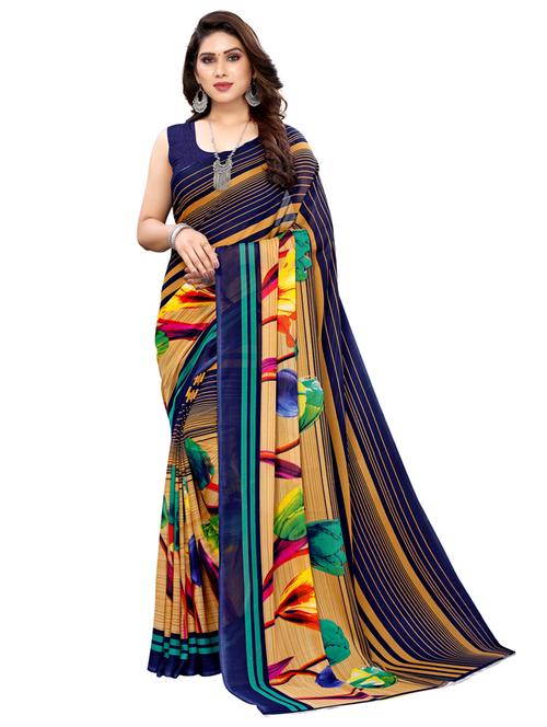 stripe printed saree with blouse - 17963752 - Very Small Image - 1