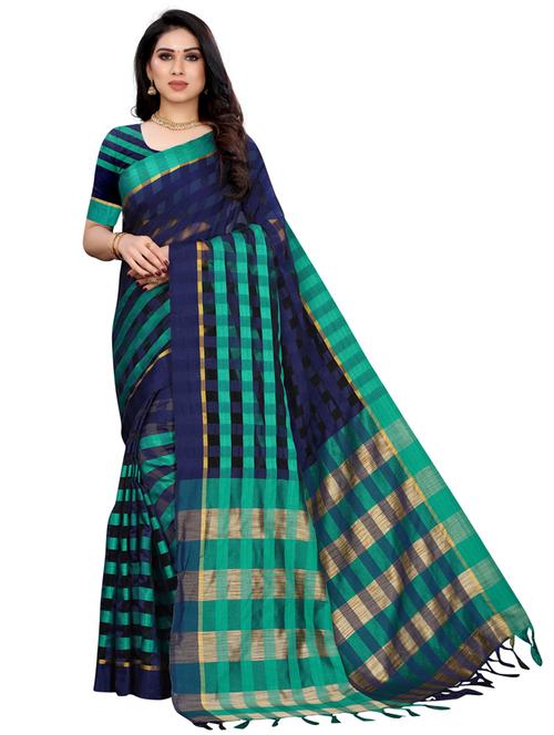 checkered woven saree with blouse - 17963775 - Very Small Image - 1