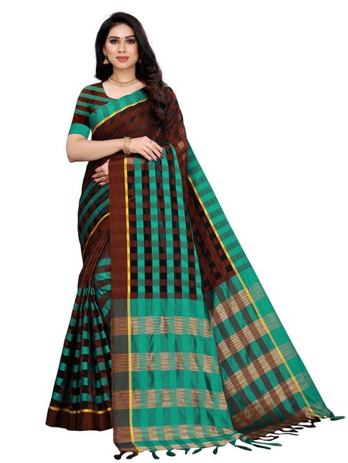 checkered woven saree with blouse - 17963776 - Very Small Image - 1