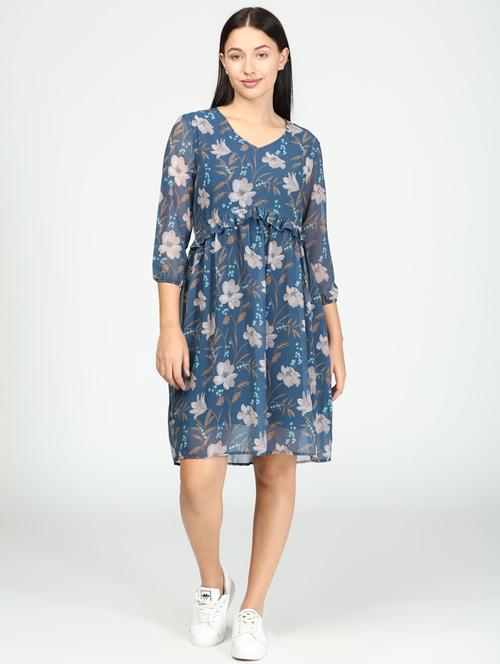 frill detail floral a-line dress - 17964882 - Very Small Image - 1