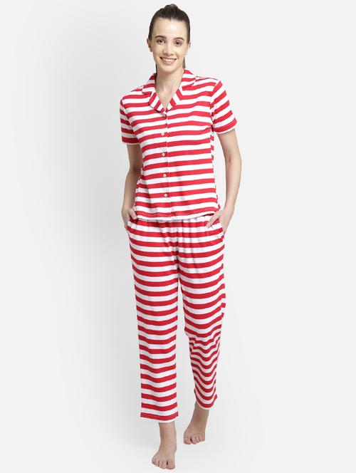 shirt collar striped nightwear pajama set - 17965067 - Very Small Image - 1