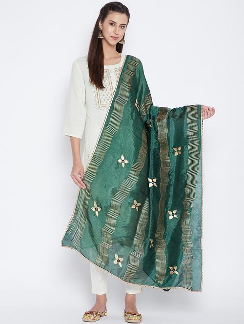 green silk blend dupatta - 17965600 - Very Small Image - 1