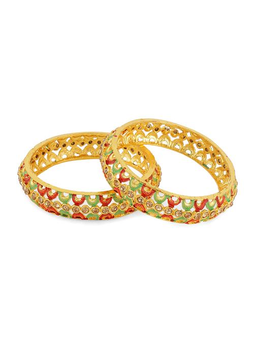 multi colored gold plated kundan crystal bangle set (2pc) - 17965745 - Very Small Image - 1