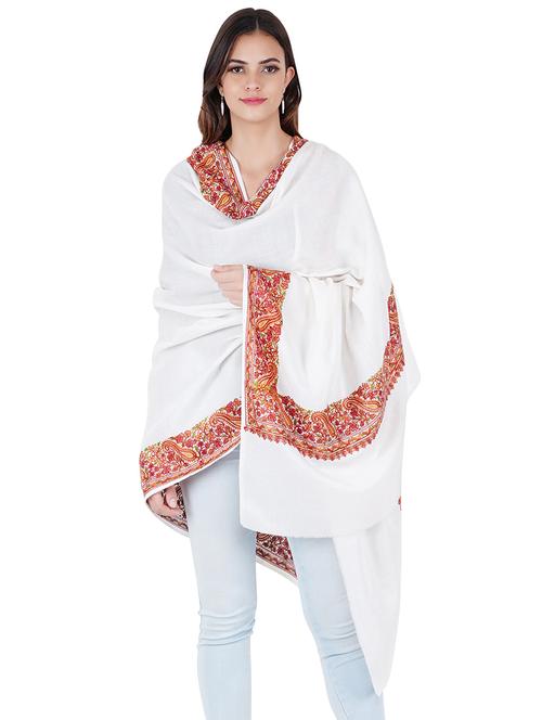 white wool embroidered border shawl - 17967887 - Very Small Image - 1