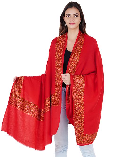 red wool embroidered border shawl - 17967902 - Very Small Image - 1