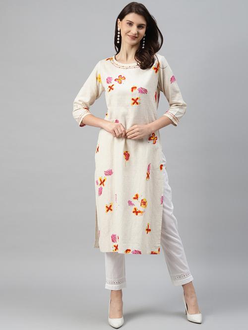 off-white embroidered straight kurta - 17968131 - Very Small Image - 1