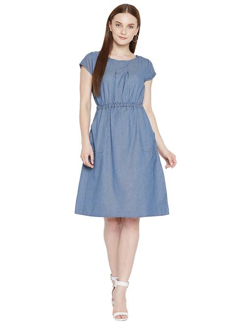 blue solid denim a-line dress - 17968201 - Very Small Image - 1