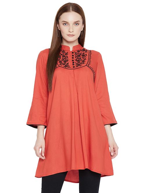 red embroidered regular tunic - 17968216 - Very Small Image - 1