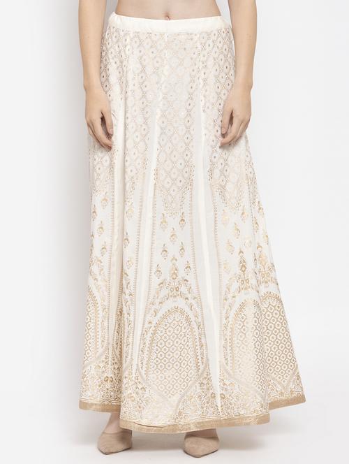 cream printed flared skirt - 17968515 - Very Small Image - 1