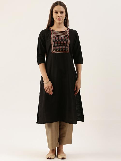 black raw silk straight kurta - 17968547 - Very Small Image - 1