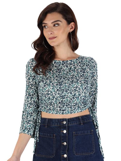 tie front floral crop top - 17968910 - Very Small Image - 1