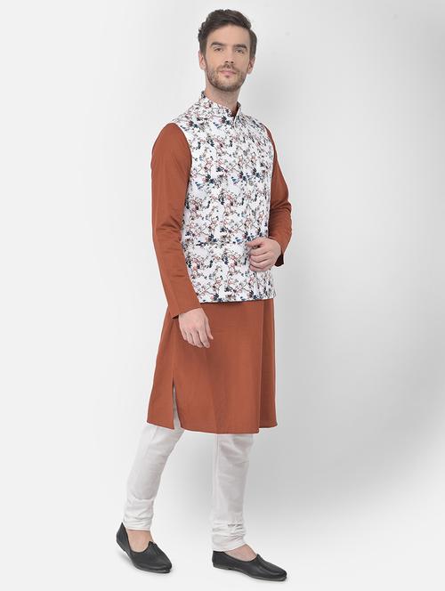 rust kurta pyjama set with white printed jacket - 17969095 - Very Small Image - 1