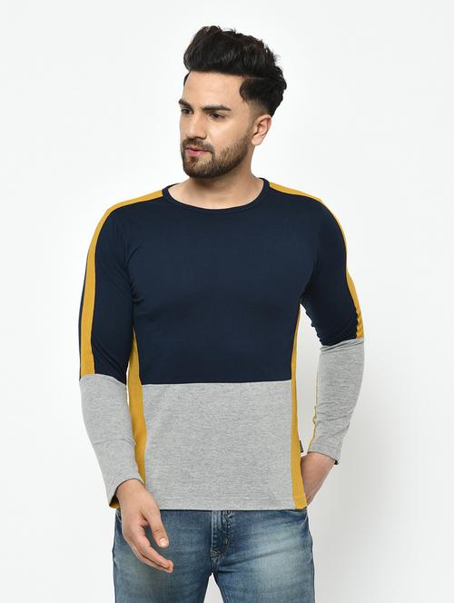 navy blue color block cut & sew t-shirt - 17969177 - Very Small Image - 1