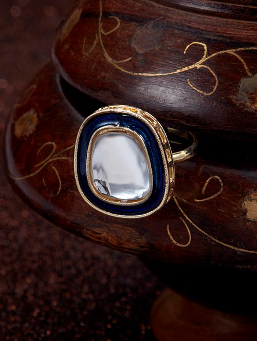 kundan gold plated meenakari ring - 17969366 - Very Small Image - 1