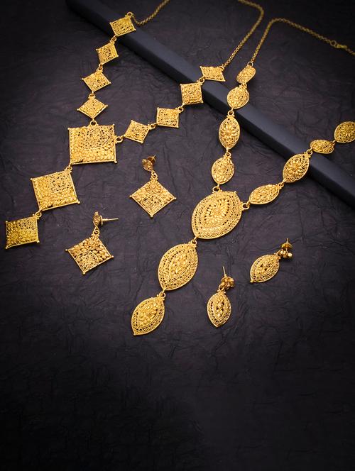 ethnic gold plated combo necklace set - 17969452 - Very Small Image - 1