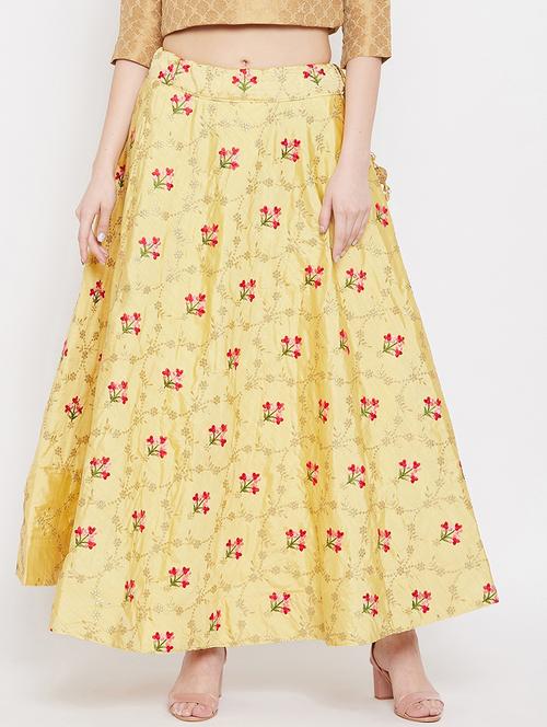 yellow silk blend aline skirt - 17969480 - Very Small Image - 1