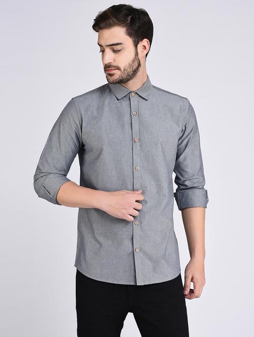 grey solid casual shirt - 17970178 - Very Small Image - 1