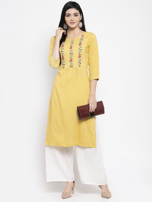 yoke embroidered straight kurta - 17970330 - Very Small Image - 1
