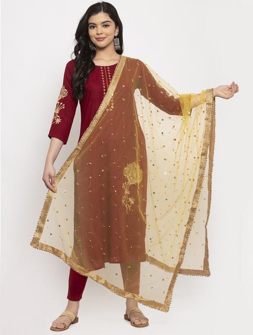 yellow net dupatta - 17970357 - Very Small Image - 1