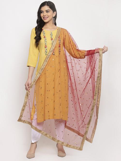 red embroidered gota work dupatta - 17970359 - Very Small Image - 1