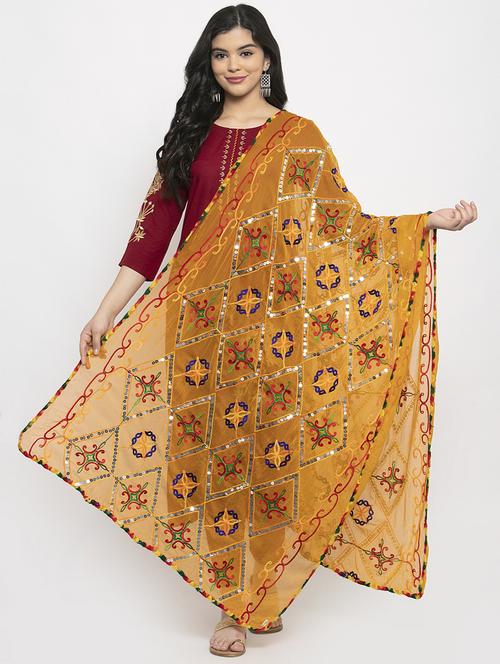 mustard poly chiffon dupatta - 17970377 - Very Small Image - 1