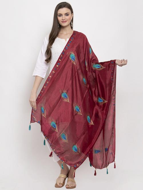maroon silk dupatta - 17970383 - Very Small Image - 1