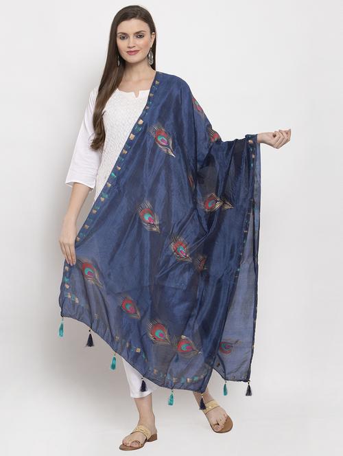 navy silk dupatta - 17970384 - Very Small Image - 1