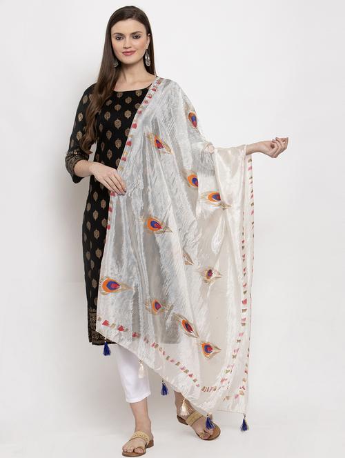white printed dupatta with tassels - 17970386 - Very Small Image - 1