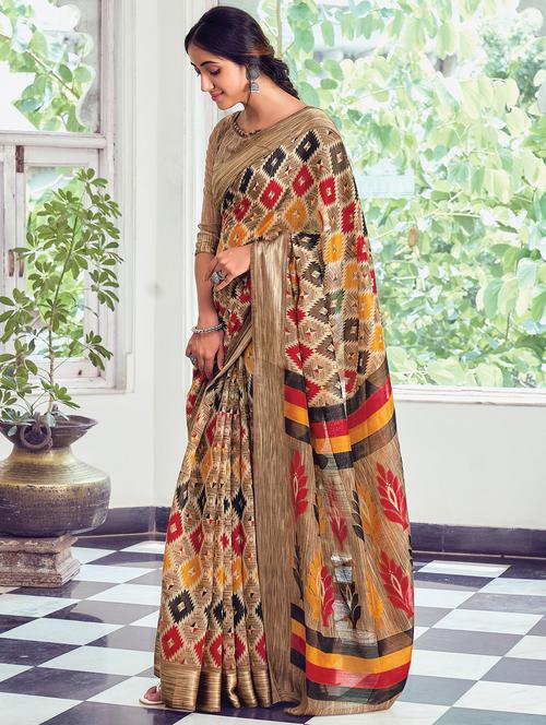 ikat printed saree - 17970686 - Very Small Image - 1