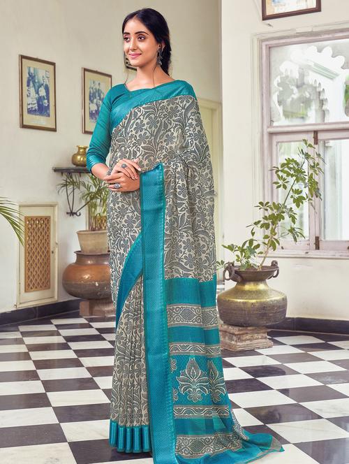floral printed saree - 17970687 - Very Small Image - 1