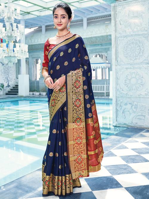 women's self design navy blue colored saree - 17970772 - Very Small Image - 1
