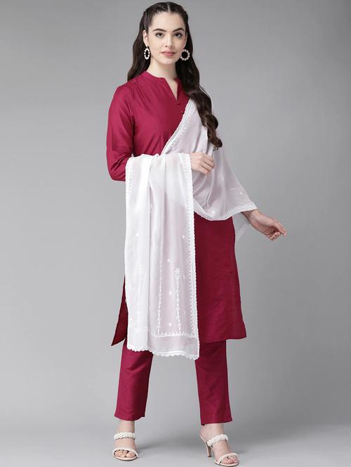 ada hand-embroidered white chikankari dupatta - 17975539 - Very Small Image - 1