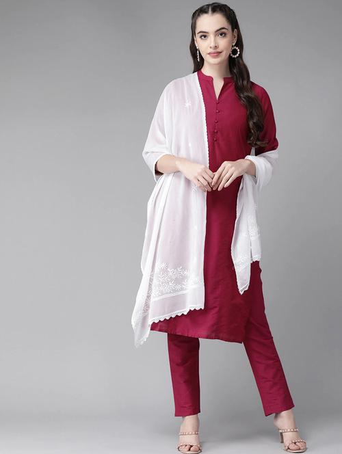 ada hand embroidered white georgette lucknowi chikankari dupatta with mukaish - 17975542 - Very Small Image - 1