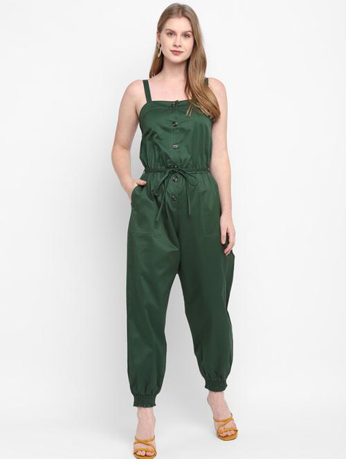tie front solid jumpsuit - 17975543 - Very Small Image - 1