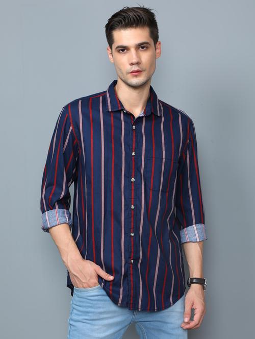 navy blue striped casual shirt - 17976070 - Very Small Image - 1