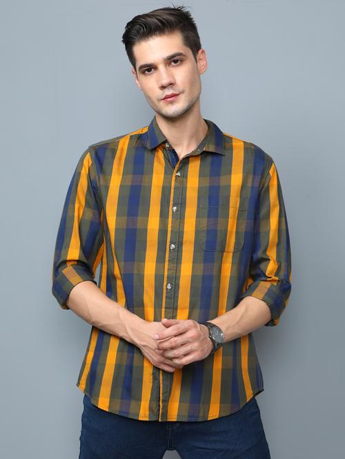 yellow checkered casual shirt - 17976072 - Very Small Image - 1