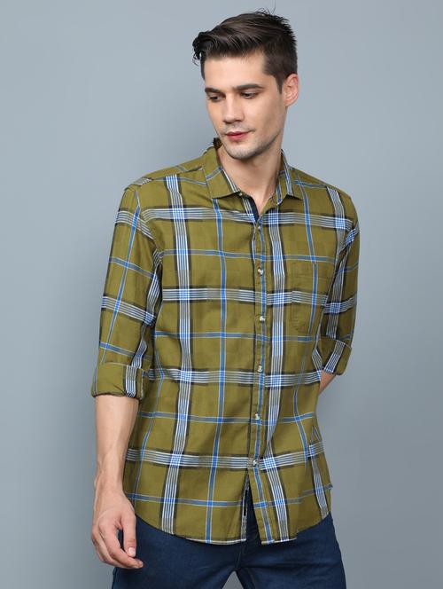 olive green checkered casual shirt - 17976075 - Very Small Image - 1