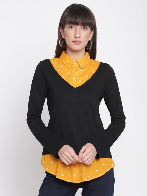 shirt collar printed layered sweatshirt - 17976097 - Very Small Image - 1