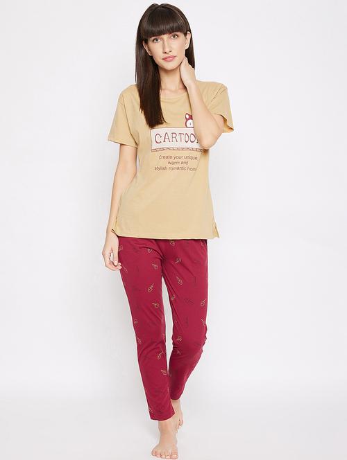 round neck printed nightwear pajama set - 17976186 - Very Small Image - 1