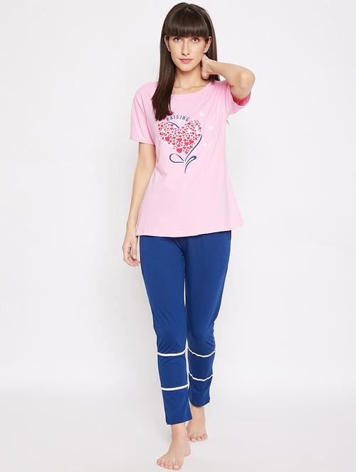 round neck printed nightwear pajama set - 17976191 - Very Small Image - 1