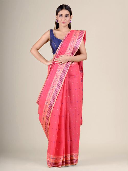 pink handloom saree - 17976257 - Very Small Image - 1