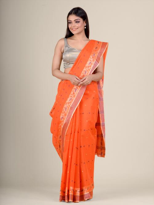 orange handloom saree - 17976258 - Very Small Image - 1