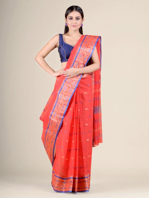 red handloom saree - 17976259 - Very Small Image - 1