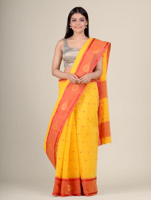 yellow self design handloom saree - 17976263 - Very Small Image - 1