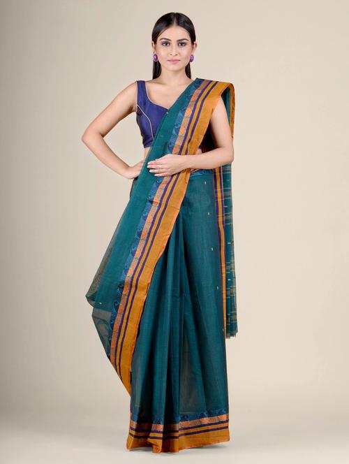 teal self design handloom saree - 17976275 - Very Small Image - 1