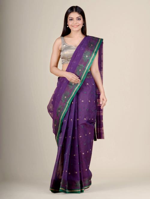 purple self design handloom saree - 17976280 - Very Small Image - 1