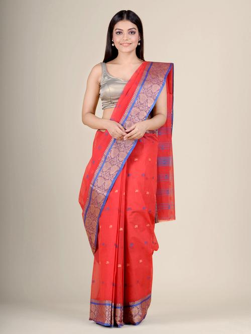 red self design handloom saree - 17976286 - Very Small Image - 1