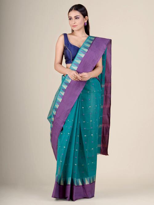 teal self design handloom saree - 17976293 - Very Small Image - 1