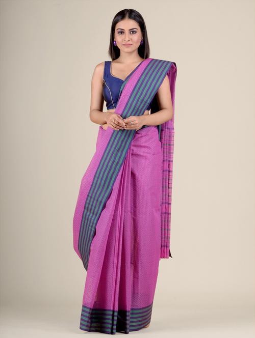 pink self design handloom saree - 17976303 - Very Small Image - 1