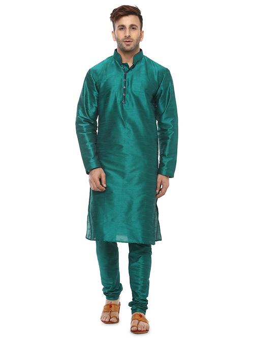 teal solid kurta pyjama ethnic wear set - 17976464 - Very Small Image - 1